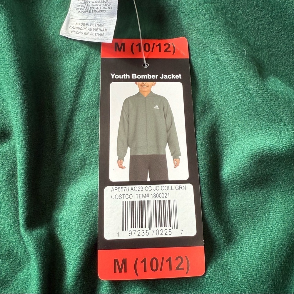 NWT Adidas dark green youth full zip bomber jacket size medium (10/12) - Picture 8 of 8